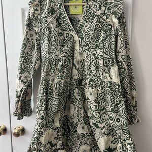 Floral Green and Cream Women's Dress